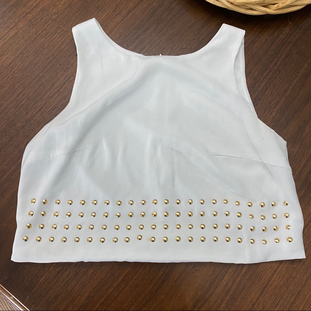 White Crop Top with Gold Studs